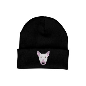 Bull Terrier Beanie Hat - Dog Lovers Gifts for Women - Winter Hats for Women - Knitted Wooly Ladies Hats Embroidered