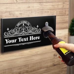 Personalised Bottle Opener Wooden Bar Sign Wall Plaque - Bar Accessories for Home Pub - Beer Gifts for Him Dad - WS-RA816 - Add Your Text