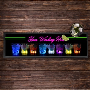 Personalised Bar Runner mat shot glasses - Personalized Rubber Beer Spill Mat Home Bar Decor - Bar Accessories Gift for Men