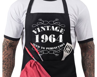 60th Birthday Gift For Him Chef Gift – Fathers Day Grilling Grandfather Gift – Husband Baking Gift For Him – Funny Apron Gift Vintage 1964