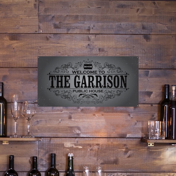 Personalised Garrison Bar Sign for Home Bar Gifts - Metal Signs for Home Pub Man Cave Garden Bars 18 - 400mm x 200mm