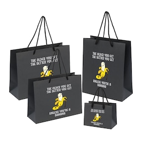 Sacchetti regalo di compleanno divertenti di lusso disponibili in nero, bianco e grigio, piccoli, medi e grandi, sacchetto regalo con scherzi alla banana per lei, lui e gli amici