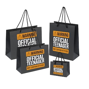 Borsa regalo per il 13° compleanno per ragazzi e ragazze adolescenti - Borsa regalo ecologica riciclata grande, media e piccola - Attenzione adolescenti - Borsa per feste