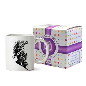 Bike Gifts for Cyclists - Funny MTB Mountain Biking Coffee Tea Mug for Bikers - Bicycle Ceramic Mug Present - Chasing Gravity