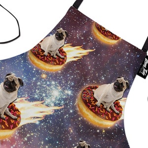 Funny Baking Apron Space Pug Cooking Chef Gift For Men Womens Baking Gift Full BBQ Grilling Kitchen Apron Pub Donut image 1