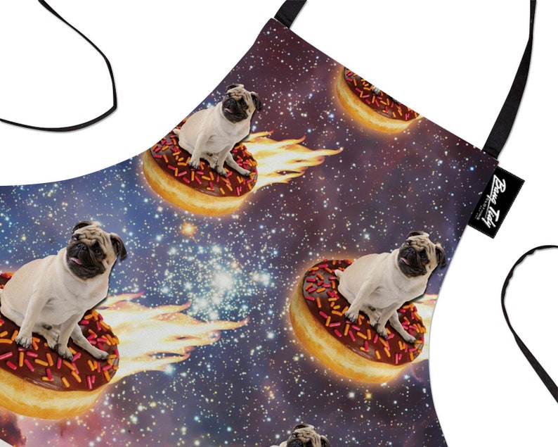 Funny Baking Apron Space Pug Cooking Chef Gift For Men Womens Baking Gift Full BBQ Grilling Kitchen Apron Pub Donut image 1