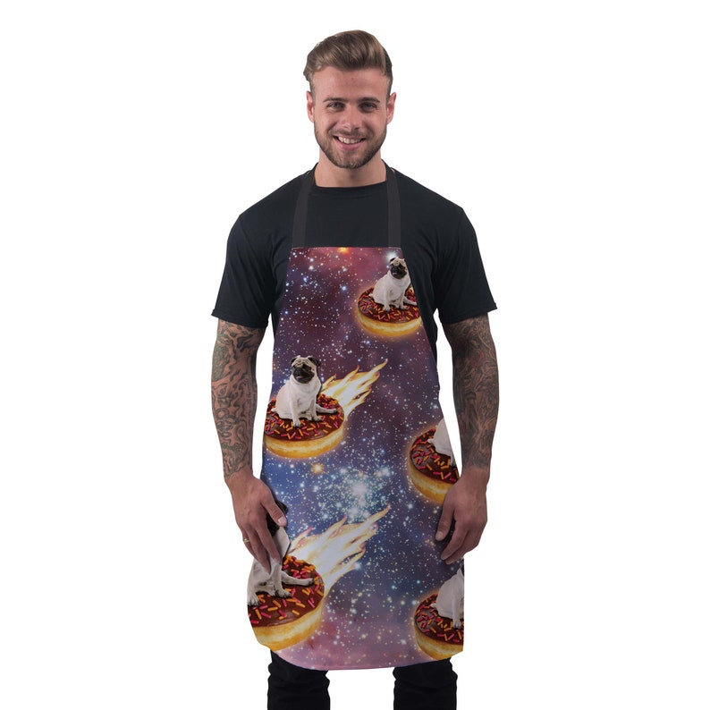 Funny Baking Apron Space Pug Cooking Chef Gift For Men Womens Baking Gift Full BBQ Grilling Kitchen Apron Pub Donut image 3