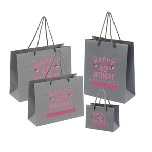 40th Birthday Gift Bags - Available in Black, White & Grey, Small, Medium or Large - Recycled Eco Friendly Gift Bag For Her Or Him - Pink
