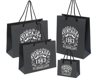 Luxury 60th Birthday Gift Bags 1963 - Black, White or Grey, Small, Medium or Large - Recycled Eco Friendly Gift Bag For Her Or Him