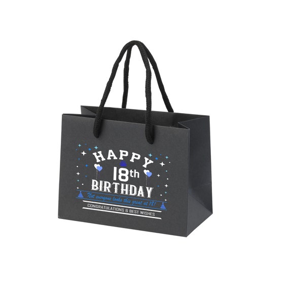Bolsas de regalo de cumpleaños número 18 Disponibles en negro, blanco y  gris, pequeñas, medianas o grandes Bolsa de regalo ecológica reciclada para  ella o él Azul -  España