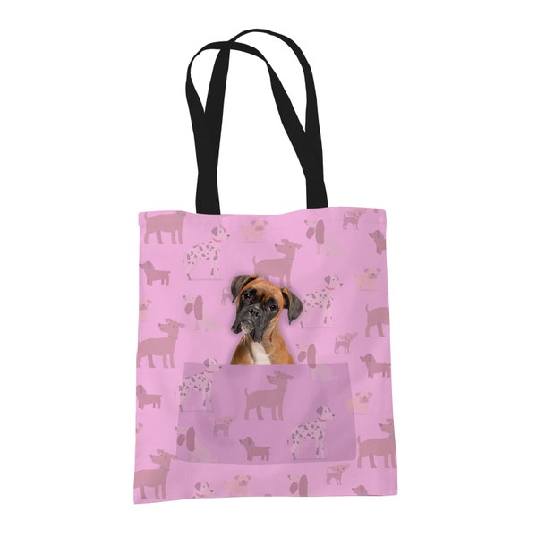 Boxer Gifts for Dog Lovers Owners - Reusable Shopper Shoulder Tote Bags - Fabric Gift Bag with Dogs on - 4 Colours