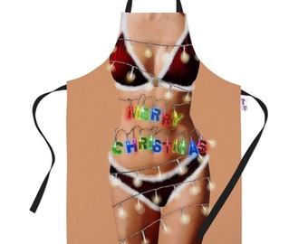 Funny Christmas Apron For Adults - Xmas Secret Santa Stocking Filler Gifts For Men & Women - Xmas Lights