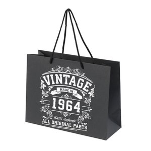 Luxury 60th Birthday Gift Bag, Born In 1964 - Black, White or Grey, Small, Medium or Large Gift Bags - Vintage Gift Bag For Nanny, Grandad