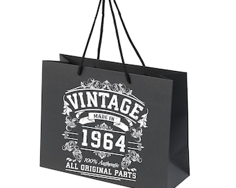 Luxury 60th Birthday Gift Bag, Born In 1964 - Black, White or Grey, Small, Medium or Large Gift Bags - Vintage Gift Bag For Nanny, Grandad