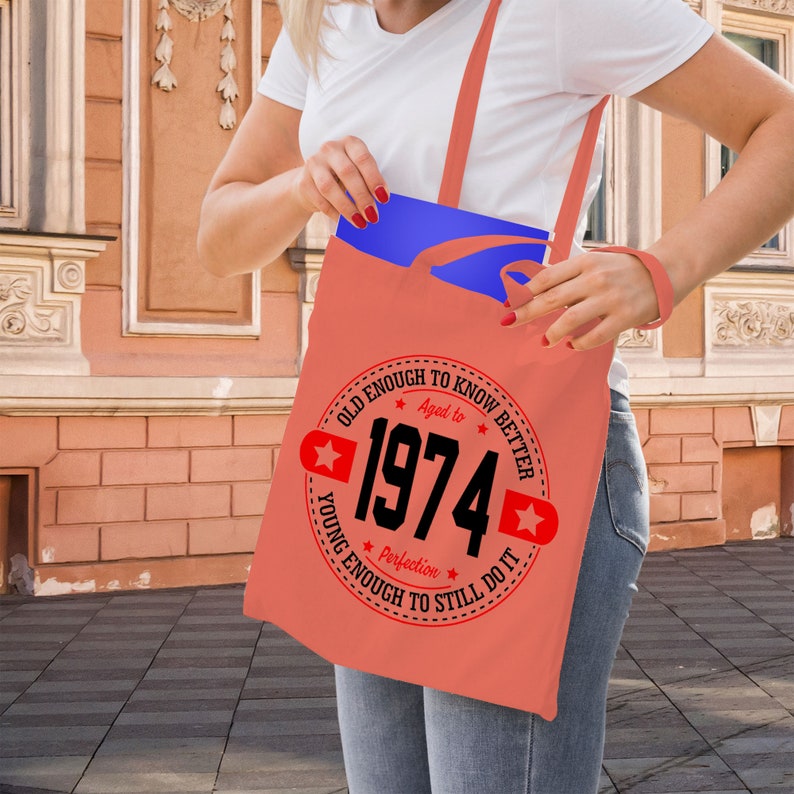 Birth Year Tote Bag In A Variety Of Colours For Her 50th Birthday Vintage Funny 1974 Gift image 5