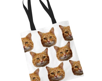 Ginger Cat Tote Bag – Cat Face Fabric Shoulder Bag Shopping Tote – Custom Reusable Cat Shopping Bag – Market Grocery Bag