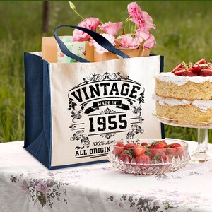 Regalo per il 70° compleanno per le donne, borsa di juta vintage del 1955 - regali ricordo dell'anno di nascita per mamma, nonna, nonna sorella