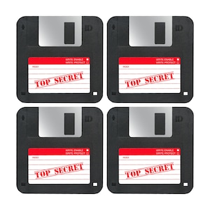 Retro 'Top Secret' Floppy Disk Drink Coasters - Pack of 4 or 6 – Coasters - Gift Ideas