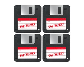 Retro 'Top Secret' Floppy Disk Drink Coasters - Pack of 4 or 6 – Coasters - Gift Ideas