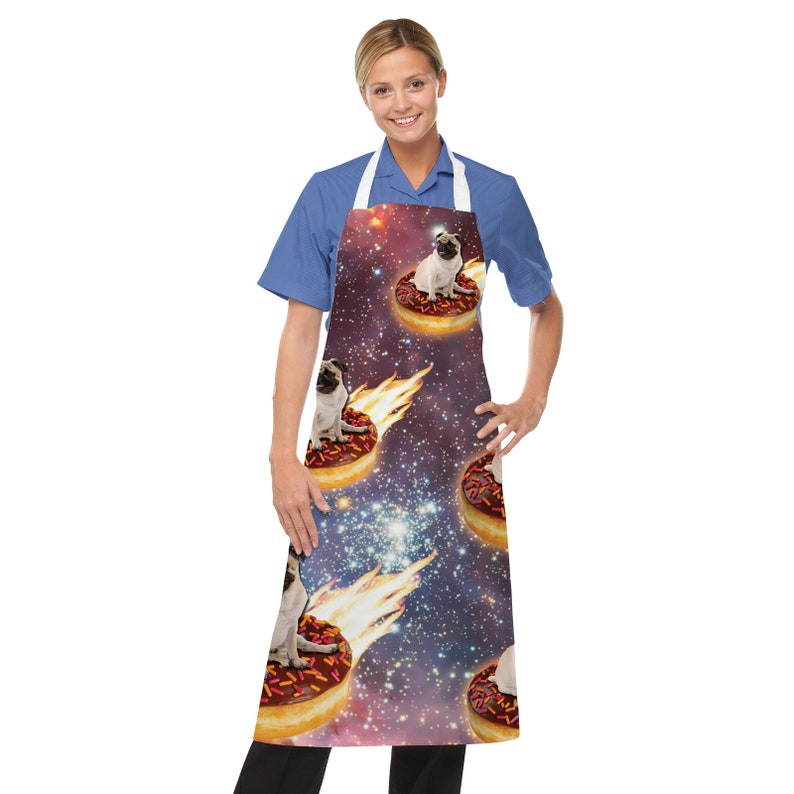Funny Baking Apron Space Pug Cooking Chef Gift For Men Womens Baking Gift Full BBQ Grilling Kitchen Apron Pub Donut image 4