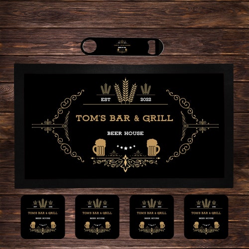 Personalised Home Bar Gift Set for Him Bar Runner Mat Pack of Etsy