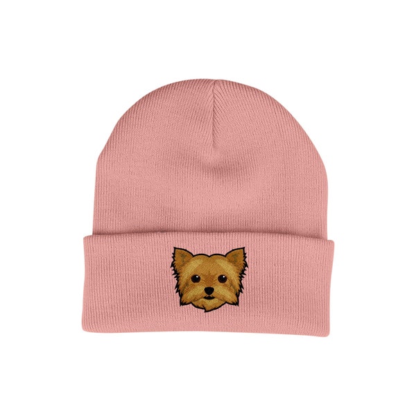 Yorkshire Terrier Beanie Hat - Dog Lovers Gifts for Women - Winter Hats for Women - Knitted Wooly Ladies Hats Embroidered