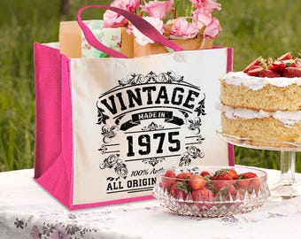 50th birthday gift for women - jute tote bag canvas cotton shopper 1975 Year you were Born present, resusable keepsake gift