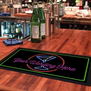 Personalised Bar Runner - Personalize Bar Mat Rubber - Customised Cocktail Bar Decor - Home Bar Accessory - Beer Mat Home Pub Gift for Men