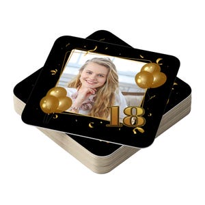 Decorazioni per feste di 18° compleanno - Sottobicchieri fotografici per bevande - Bomboniere personalizzate per feste - Tappetini per bevande personalizzati Accessori per tavoli di compleanno