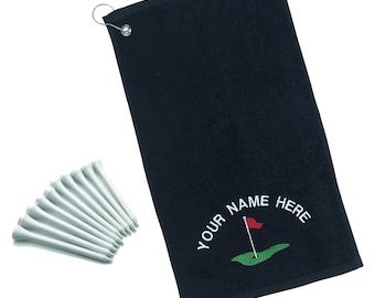 Personalised Golf Towel Embroidered Includes 10 Golf Tees & Hanging Clip Luxury Towels - Gift for Grandpa for Fathers Day Christmas Gifts