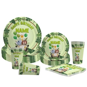 Safari Jungle Animals Decorazioni per feste personalizzate Piatti Tazze e tovaglioli personalizzati Palloncini