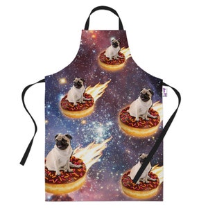 Funny Baking Apron Space Pug Cooking Chef Gift For Men Womens Baking Gift Full BBQ Grilling Kitchen Apron Pub Donut image 2