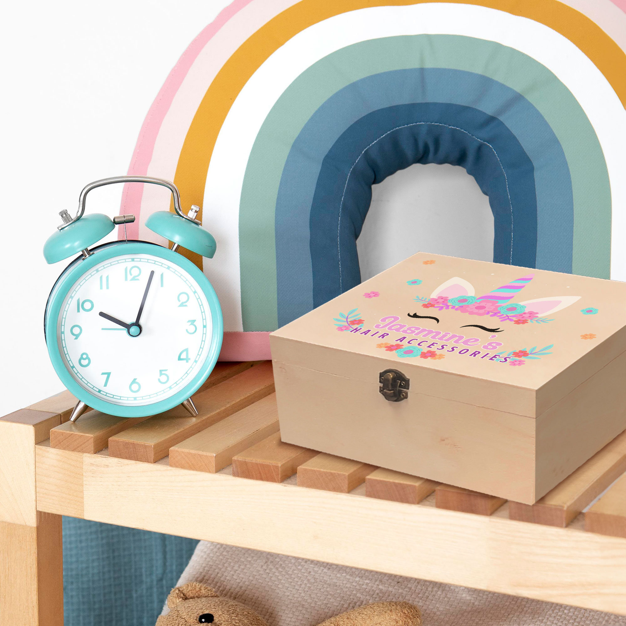 Personalized Unicorn Pattern Hair Accessories Storage Box, Custom Name Hair Bobbles Bows Clips Box, Gift for Her