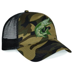 Fishing Gift for Men - Pike Fishing Trucker Snapback Hat Dad Hat Fishermen Gift Fishing Hat Embroidered UPF 50+ Sun UV Protection