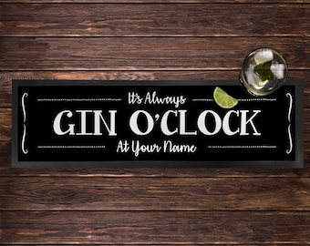 Personalised Long Bar Runner Sign Gift - Personalized Rubber Beer Spill Mat Home Bar Decor - Bar Accessories Gift for Men - Gin O'Clock