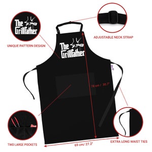 Funny BBQ Apron Cooking Aprons Gifts for Men 100% Cotton 2 Pockets The Grillfather Gift for Fathers Day image 6