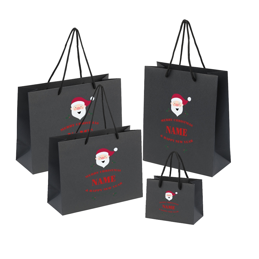 Personalised Christmas Gift Bags Black, Grey, White Festive Xmas Gift