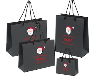 Personalised Christmas Gift Bags - Black, Grey, White - Festive Xmas Gift Wrapping Bags - Santa Claus