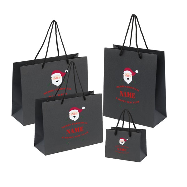 Personalised Christmas Gift Bags - Black, Grey, White - Festive Xmas Gift Wrapping Bags - Santa Claus