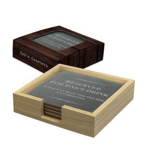 Father’s Day Gifts for Dad Stepdad Pops Funny Drinks Coasters Set of 1, 4 or 6 Wood Cork Backed Square - Reserved