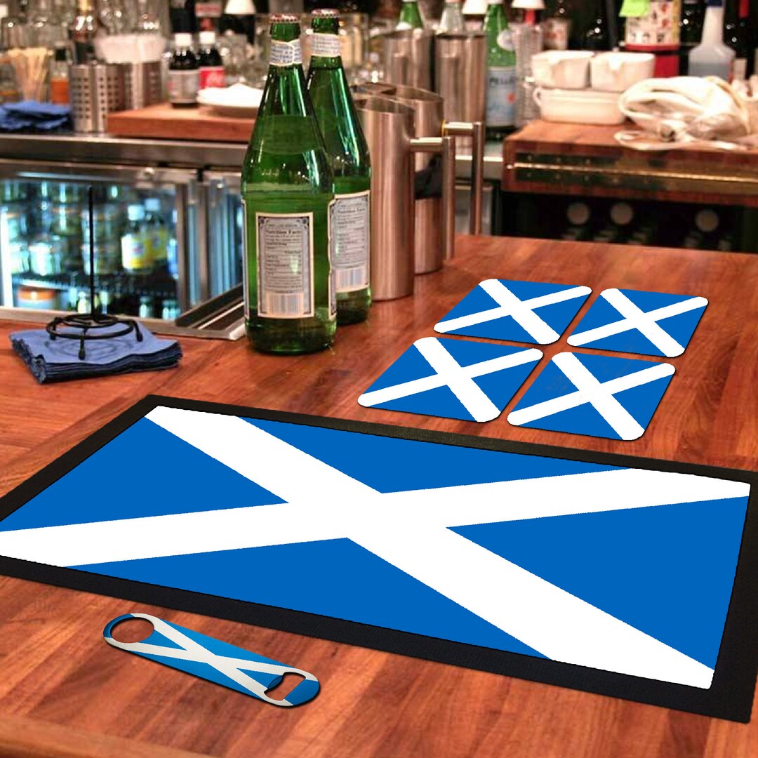 Scotland Mat Scotland Flag Bar Runner Mat, Matching Bottle Opener and 4 x Drinks ...