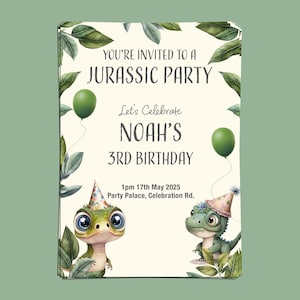Invitations personnalisées de fête à thème de dinosaure pour des fournitures et des décorations d'anniversaire d'enfants, personnalisez les invitations d'enfants de garçons de filles de tout âge
