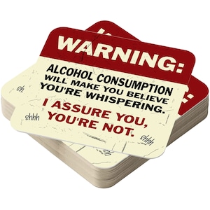 WARNING! Funny Beer Mats in Packs of 24, 48, 96 Square Cardboard  For Home Bars Man Cave, Summer Garden Bar Party BBQ