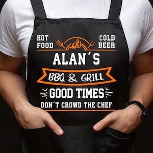 Personalised BBQ Apron for Men Funny Barbeque Cooking Chef Apron-Adjustable with 2 Pockets-Birthday Christmas Gifts For Him - BBQ & GRILL