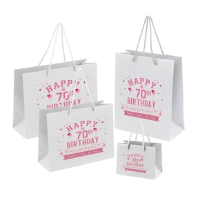Bolsas de regalo para el 70.° cumpleaños de una mujer, regalos para envolver regalos, bolsa de regalo para ella, tarjeta para el 70.° cumpleaños