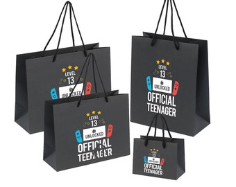 13th Birthday Gift Bag For Teenage Boys and Girls - Large, Medium and Small Recycled Eco Friendly Present Bag - Level 13 Unlocked
