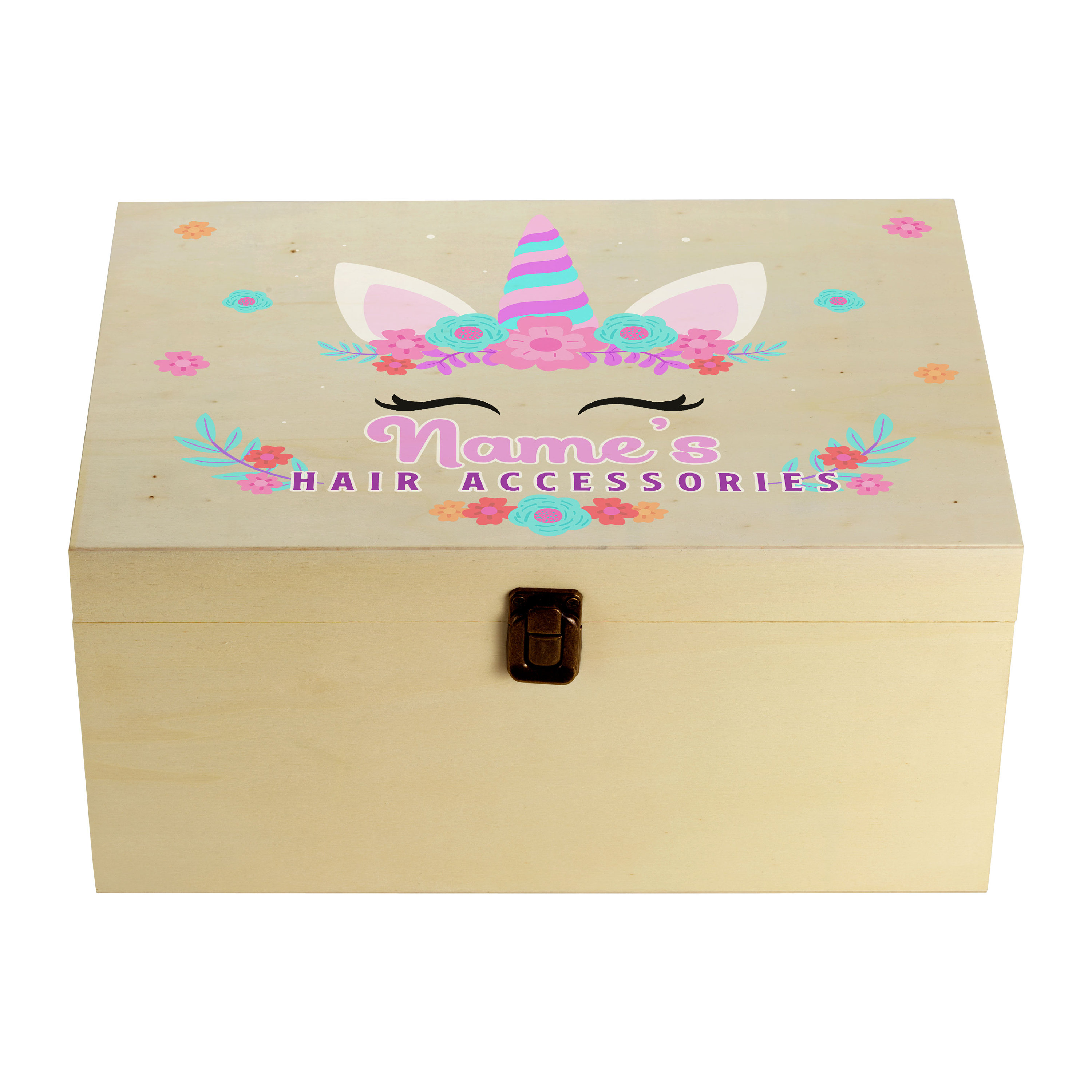 Personalized Unicorn Pattern Hair Accessories Storage Box, Custom Name Hair Bobbles Bows Clips Box, Gift for Her