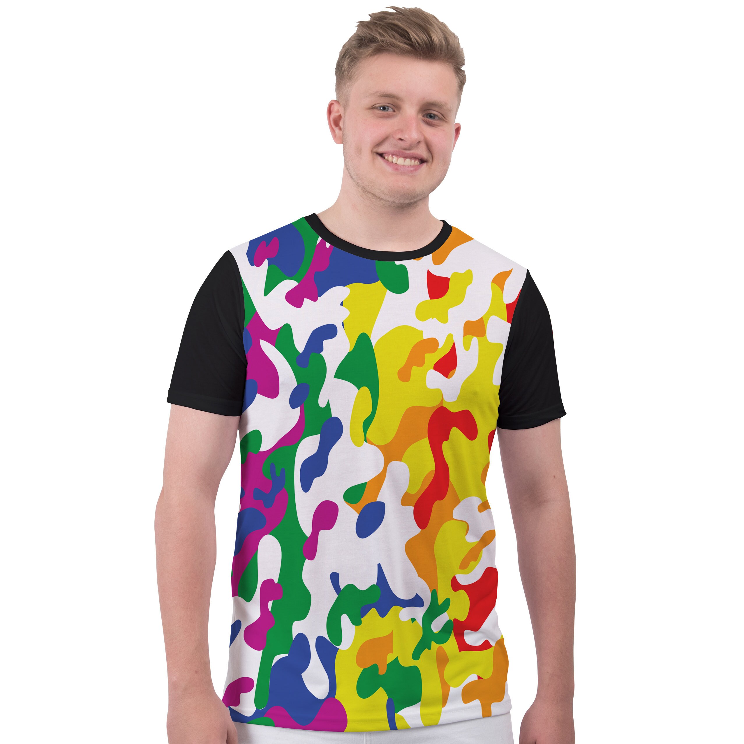 Image of Rainbow Camouflage Gay Pride Lgbt Out Proud All Over Print Unisex Men's T Shirt