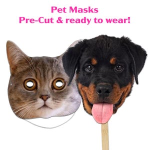 Máscaras de cara de mascota personalizadas en un palo, cabeza grande, perro gigante, gato, foto recortada, cara personalizada, juegos divertidos para fiestas de bodas, cumpleaños, compromisos