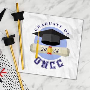 Tovaglioli di carta personalizzati per laurea con iniziali del college universitario, confezione da 25, 50, 100, stoviglie per feste di laurea della classe del 2024